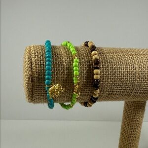 3 seed bead glass and wood bracelets